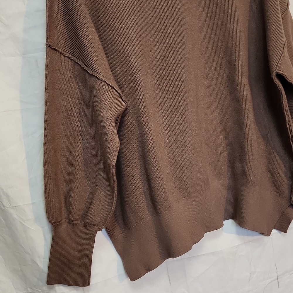 Lillusory Women's Brown Cozy Knit Drop Shoulder Crew Neck Sweater - Picture 4 of 8